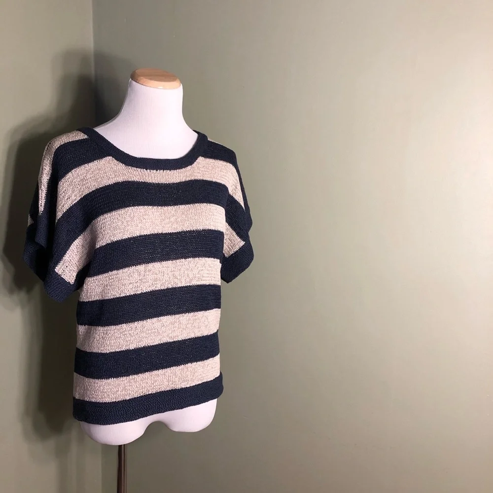 M WD NY designer sweater in navy and cream stripes